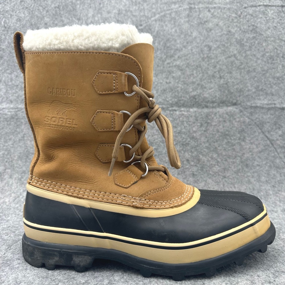 Sorel Caribou Boots Womens 11 Buff Tan Waterproof Rubber Winter Snow Duck NL1005